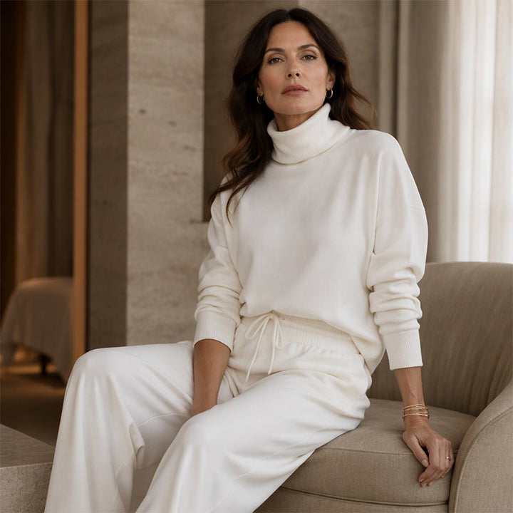 Women’s Turtleneck Wide-Leg Two-Piece Top And Pants Set