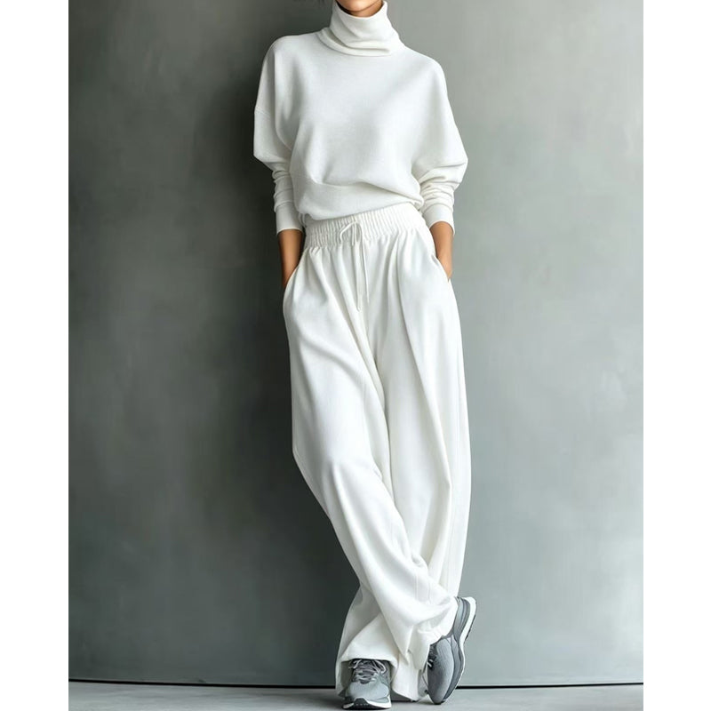 Women’s Turtleneck Wide-Leg Two-Piece Top And Pants Set