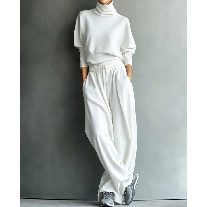 Women’s Turtleneck Wide-Leg Two-Piece Top And Pants Set