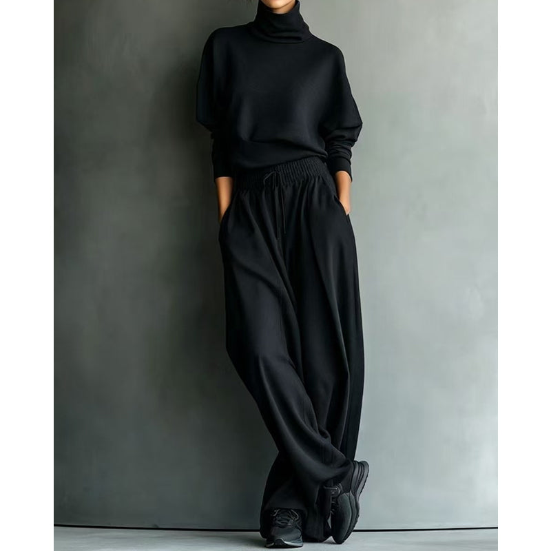 Women’s Turtleneck Wide-Leg Two-Piece Top And Pants Set