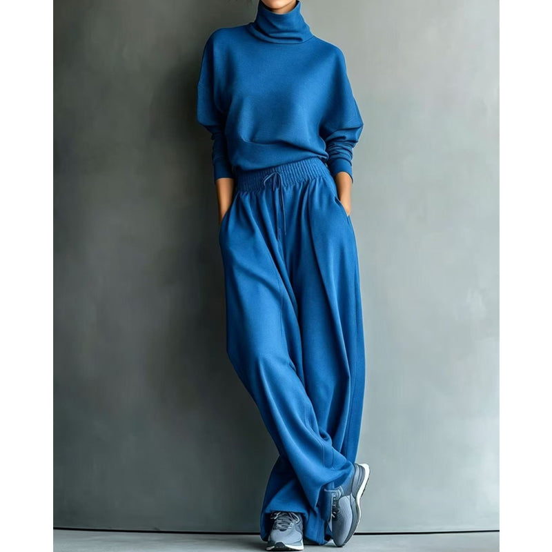 Women’s Turtleneck Wide-Leg Two-Piece Top And Pants Set