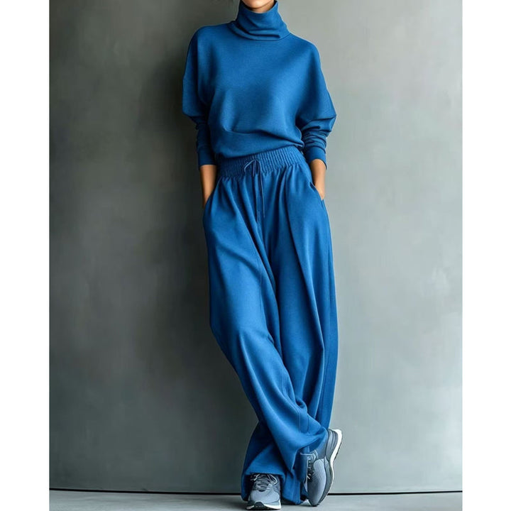 Women’s Turtleneck Wide-Leg Two-Piece Top And Pants Set