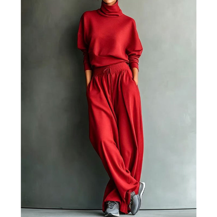 Women’s Turtleneck Wide-Leg Two-Piece Top And Pants Set