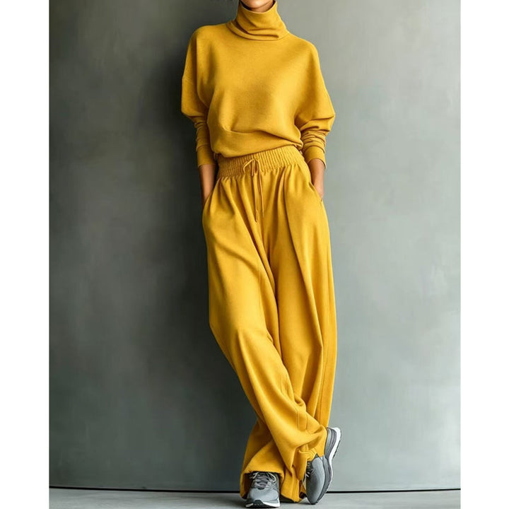 Women’s Turtleneck Wide-Leg Two-Piece Top And Pants Set