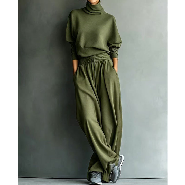 Women’s Turtleneck Wide-Leg Two-Piece Top And Pants Set