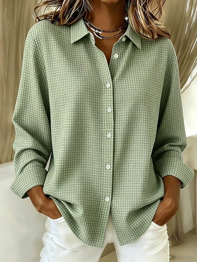 Women’s Relaxed Fit Gingham Button Down Blouse