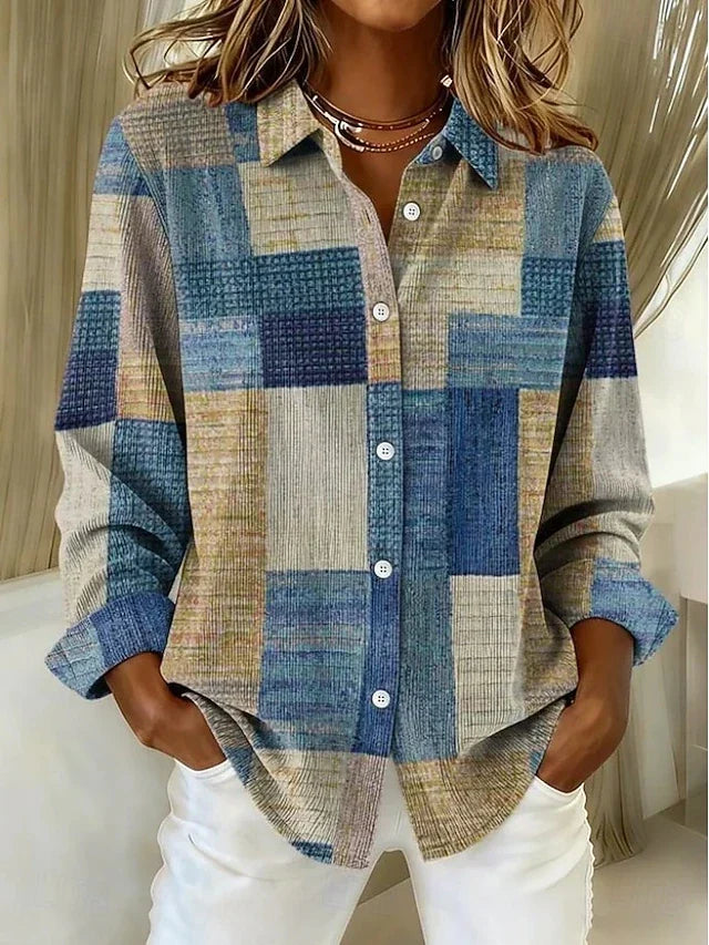 Women’s Vintage Patchwork Button Front Blouse