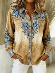 Women’s Vintage Western Floral Button-Down Blouse