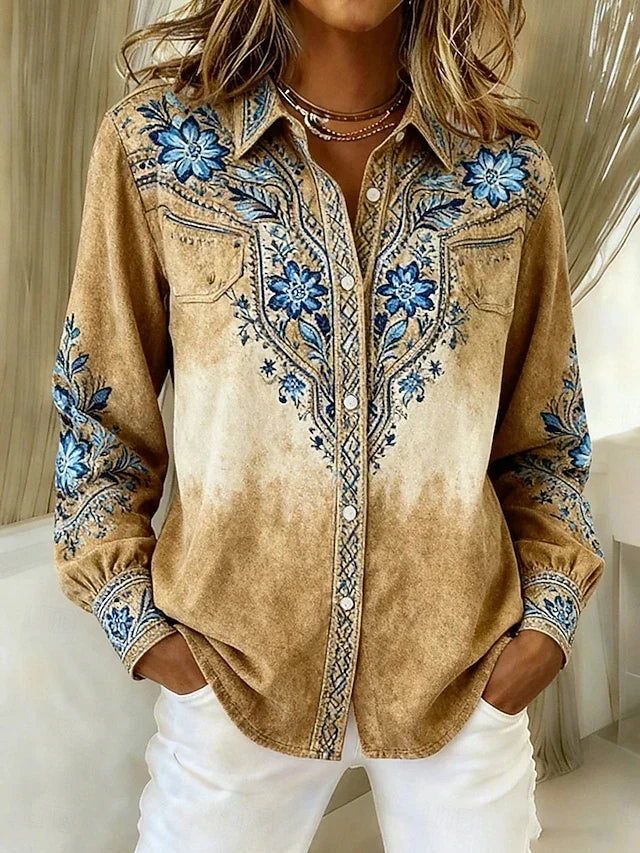 Women’s Vintage Western Floral Button-Down Blouse