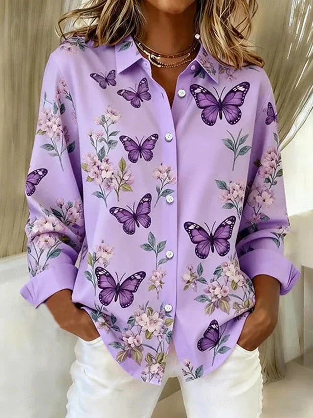 Women’s Butterfly Print Button Down Blouse