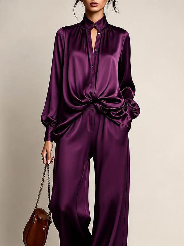 Women’s Gathered Waist Wide-Leg Two-Piece Pants Set