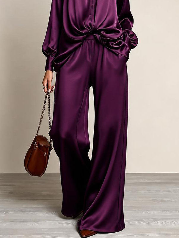 Women’s Gathered Waist Wide-Leg Two-Piece Pants Set