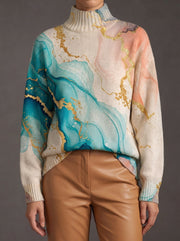 Women’s Marble Print Long Sleeve Turtleneck