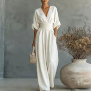Women’s Deep V-Neck Wide-Leg Evening Jumpsuit