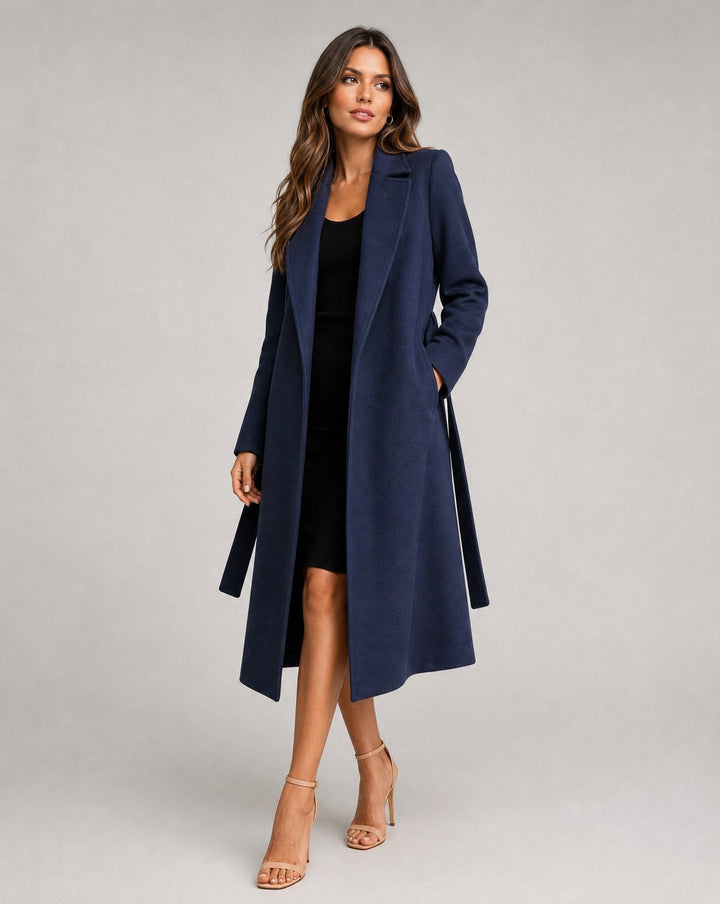 Women’s Belted Longline Lapel Coat