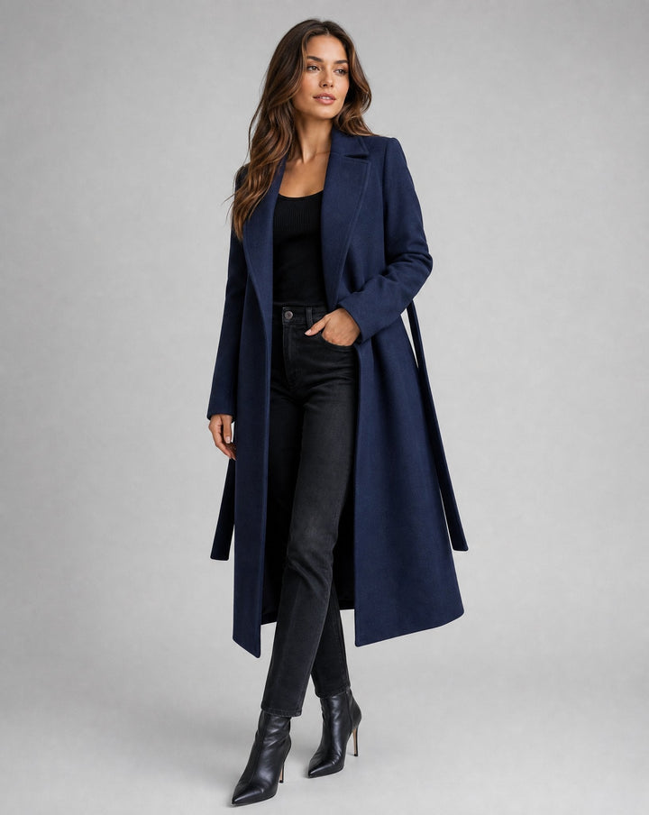 Women’s Belted Longline Lapel Coat
