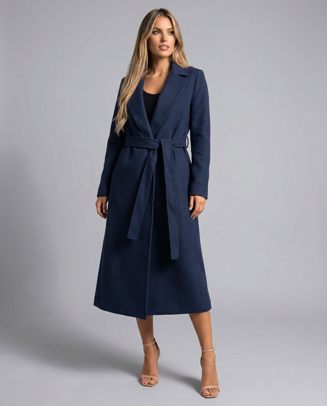 Women’s Belted Longline Lapel Coat