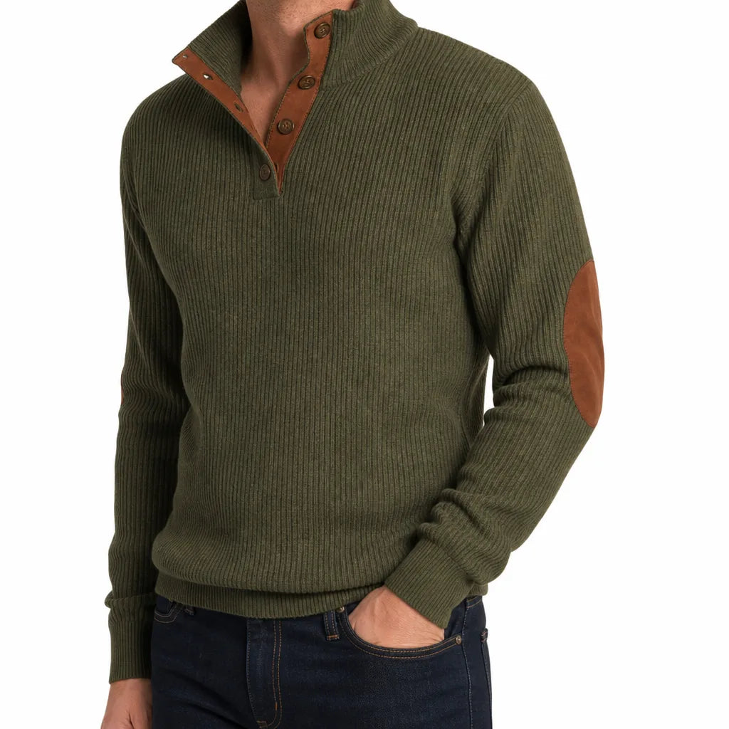 Men’s Button Front Henley Knit Sweater