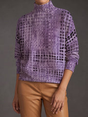 Women’s Lavender Lattice Knit Long Sleeve Turtleneck Sweater