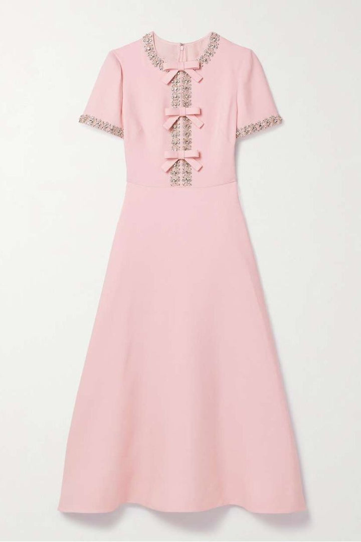 Women’s Crystal Embellished Bow Midi Dress